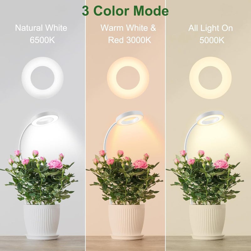 wolezek 2 in 1 Grow Lights for Indoor Plants, 3 Colors Plant Lights for Indoor Growing with 360° Gooseneck, 48 LEDs Full Spectrum Plant Grow Lights Indoor, 6/12/16H Timer, 5 Brightness, White 1 Pack - Image 3